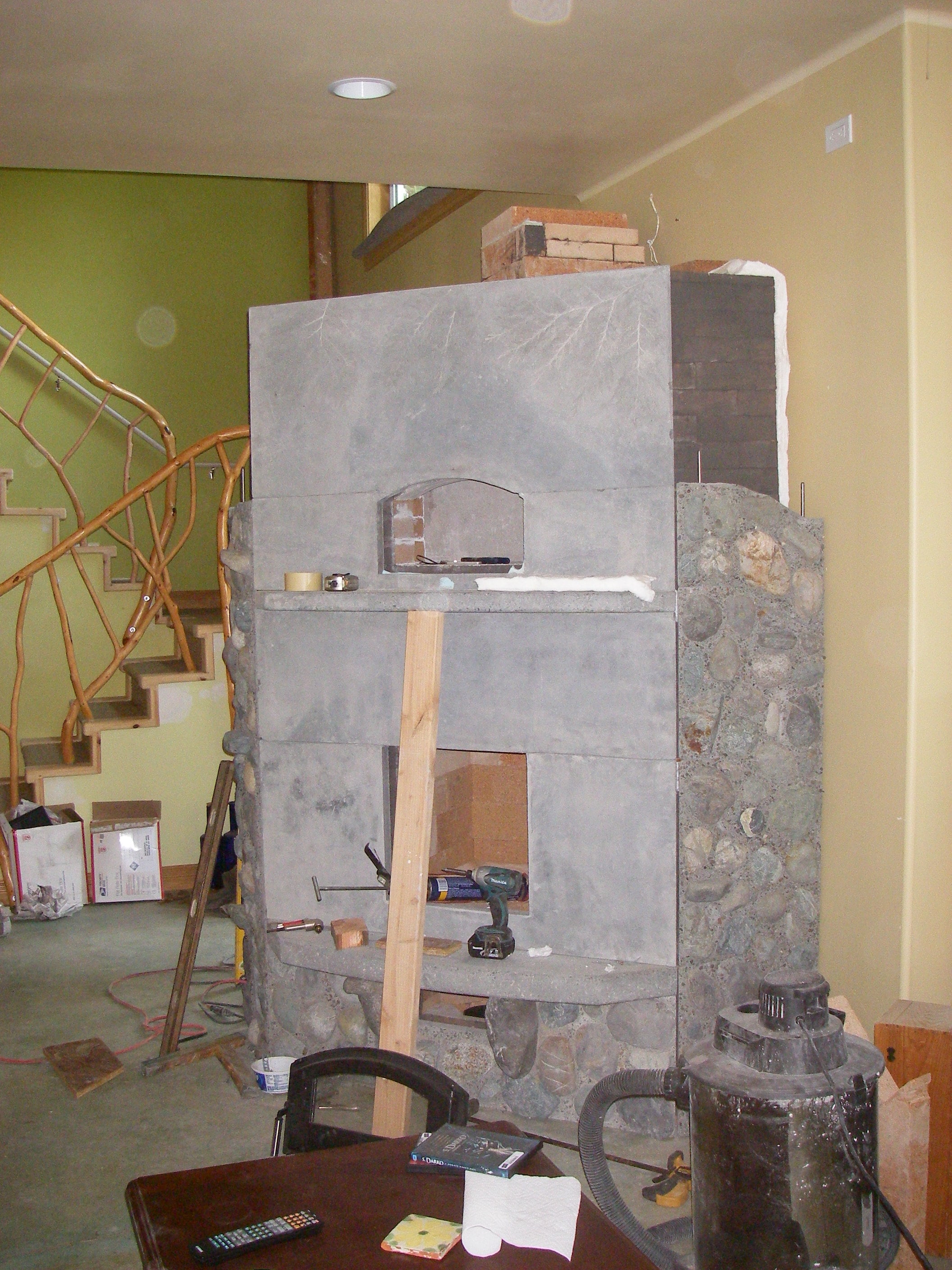 Construction of a Finnish Fireplace in progress