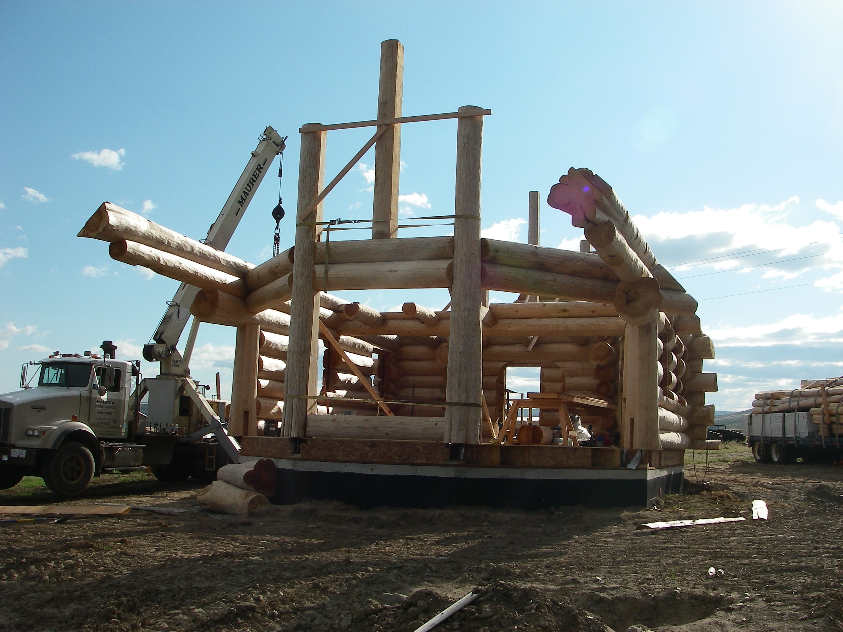 Log home construction in progress