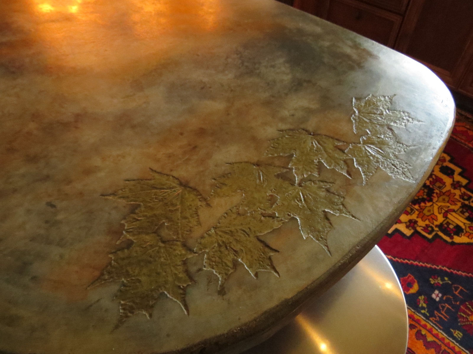 Maple leaf inlay on a countertop